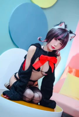 Shui Miao Aqua „Naughty Wild Cat“ Schwarze Strumpfhalterstrümpfe Wild Temptation (42 Fotos)