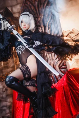 Süße junge Dame Honey Cat Qiu 2B sexy schwarzes Tüllkleid mit Hochzeitsthema und schwarzen Strümpfen zeigt perfekten Körper, heiße Versuchung, Foto 72P