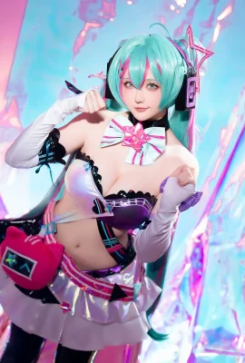 Coser Miss Star: Miku Hatsune Miku Mews schnelles Laufthema sexy Dessous mit schwarzen Lederstrümpfen zeigen perfekte Körper Versuchung Foto 73p