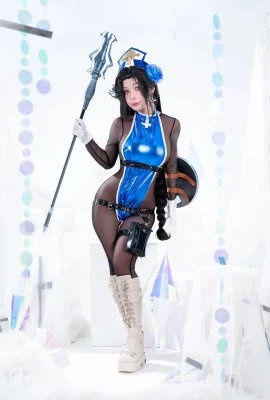 Vietnamesische Coser Beauty Umeko J-Maden (Ice Rose) Thema Sexy Blue Onesie exponierte Strampler schwarze Seide zeigt Gesäß verlockendes Foto 66p