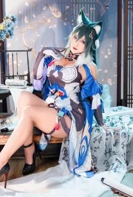Anime -Bloggerin Luo Li schönes Mädchen Sama Star Dome Railway Thema sexy Katzenmädchen gekleidet schwarze dünne sexy Unterwäsche zeigt pralle Figur verlockendes Foto 76p